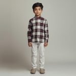 Boy Long Sleeve Plaid Shirt White Trousers