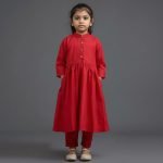 Long Sleeve Front Button Down Red Dress