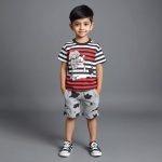 Kids Cartoon Striped Letter Printing Suit Short Sleeves Shirt Shorts