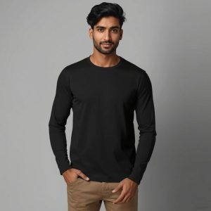 Black Cotton Full Sleeve T-Shirt For Men