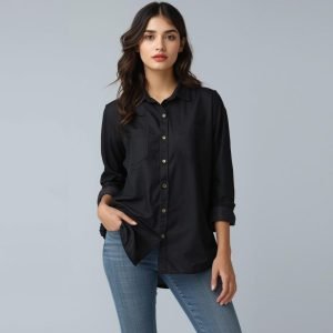 Black Thin Vintage Denim Shirts For Women
