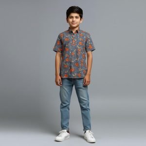 Fashionable Cheek Print Half Sleeves Baby Boys Shirt