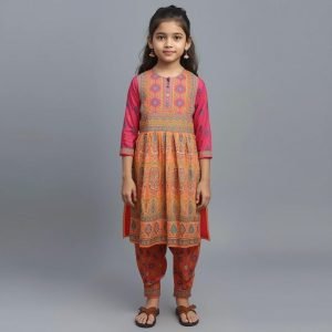 Multicolor Long Neck Full Sleeve Printed Dress